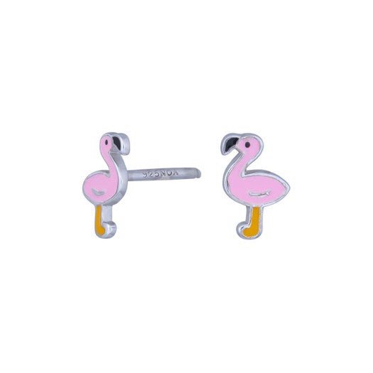 NOA Kids børneørestikker i rhodineret sølv med pink flamingo 7 mm